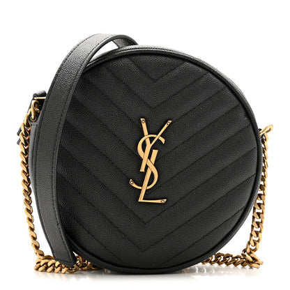 Saint Laurent Grain De Poudre Matelasse Chevron Quilted Round Vinyle Camera Bag Black 1 of 11