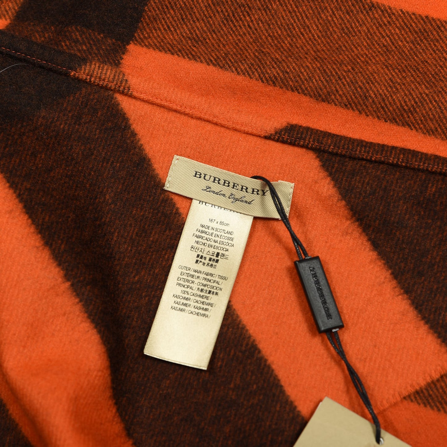 Cashmere Mega Check Triangle Bandana Scarf Orange Red
