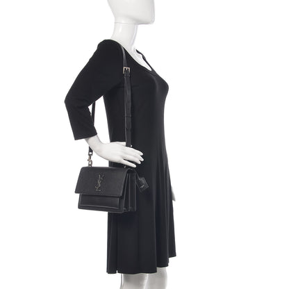 Saint Laurent Grained Calfskin Medium Monogram Sunset Satchel Black 2 of 10