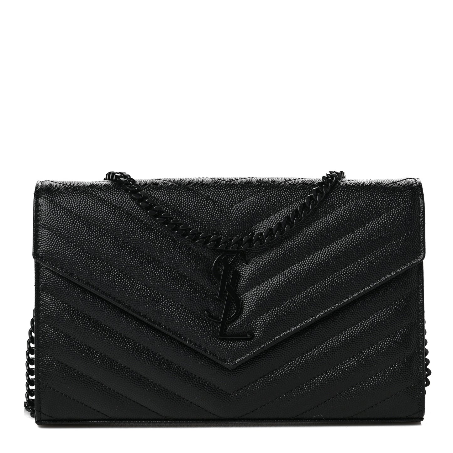 Grain De Poudre Matelasse Chevron Monogram Chain Wallet Black