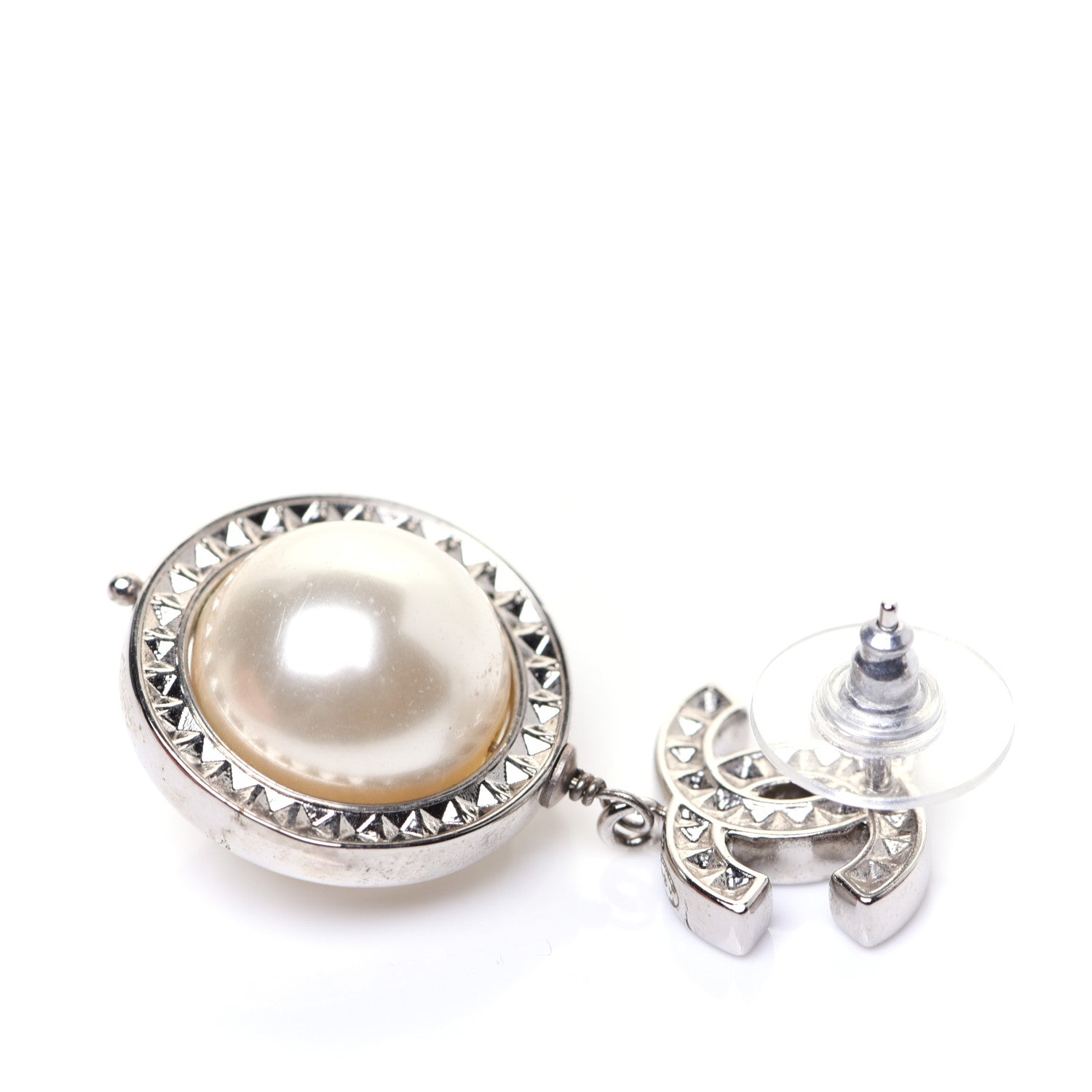 Chanel Baguette Crystal CC Pearl Drop Art Decoco Earrings Silver 9 of 11