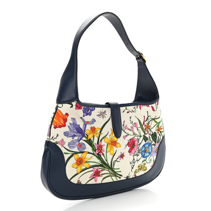 Gucci Canvas Flora Medium Jackie Hobo Blue Agata 3 of 11