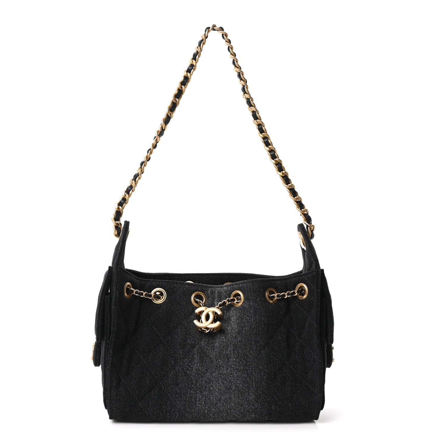 Chanel Washed Denim Quilted Mini Chanel 25 Handbag Black 1 of 11