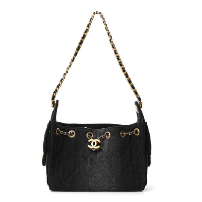Chanel Washed Denim Quilted Mini Chanel 25 Handbag Black 1 of 11