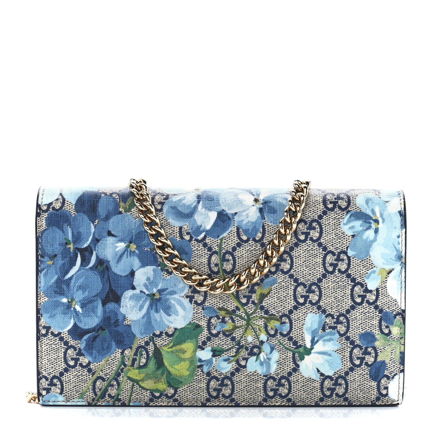 GG Supreme Monogram Blooms Chain Wallet Blue