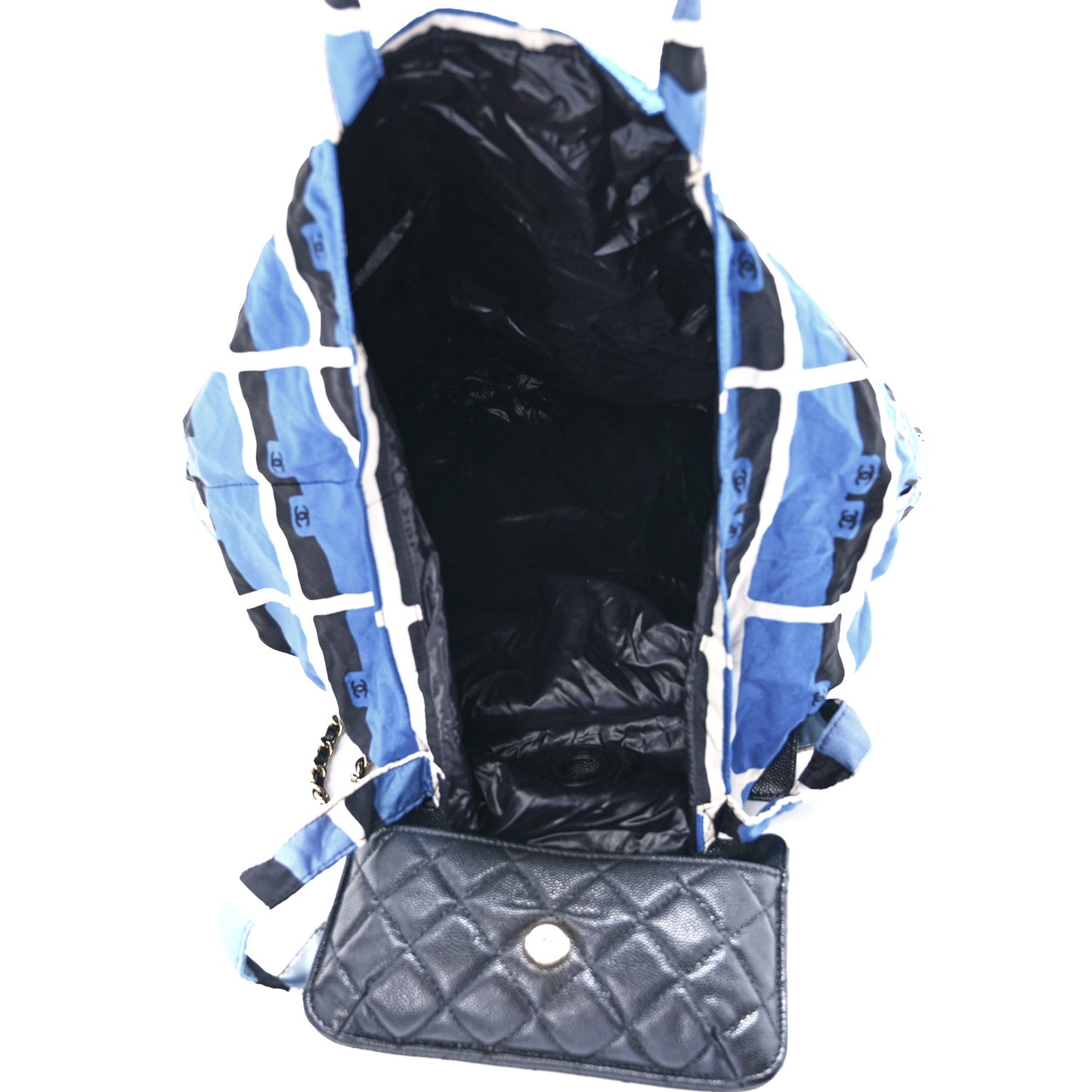 Caviar Fabric Quilted Foldable Tote With Chain Black Multicolor