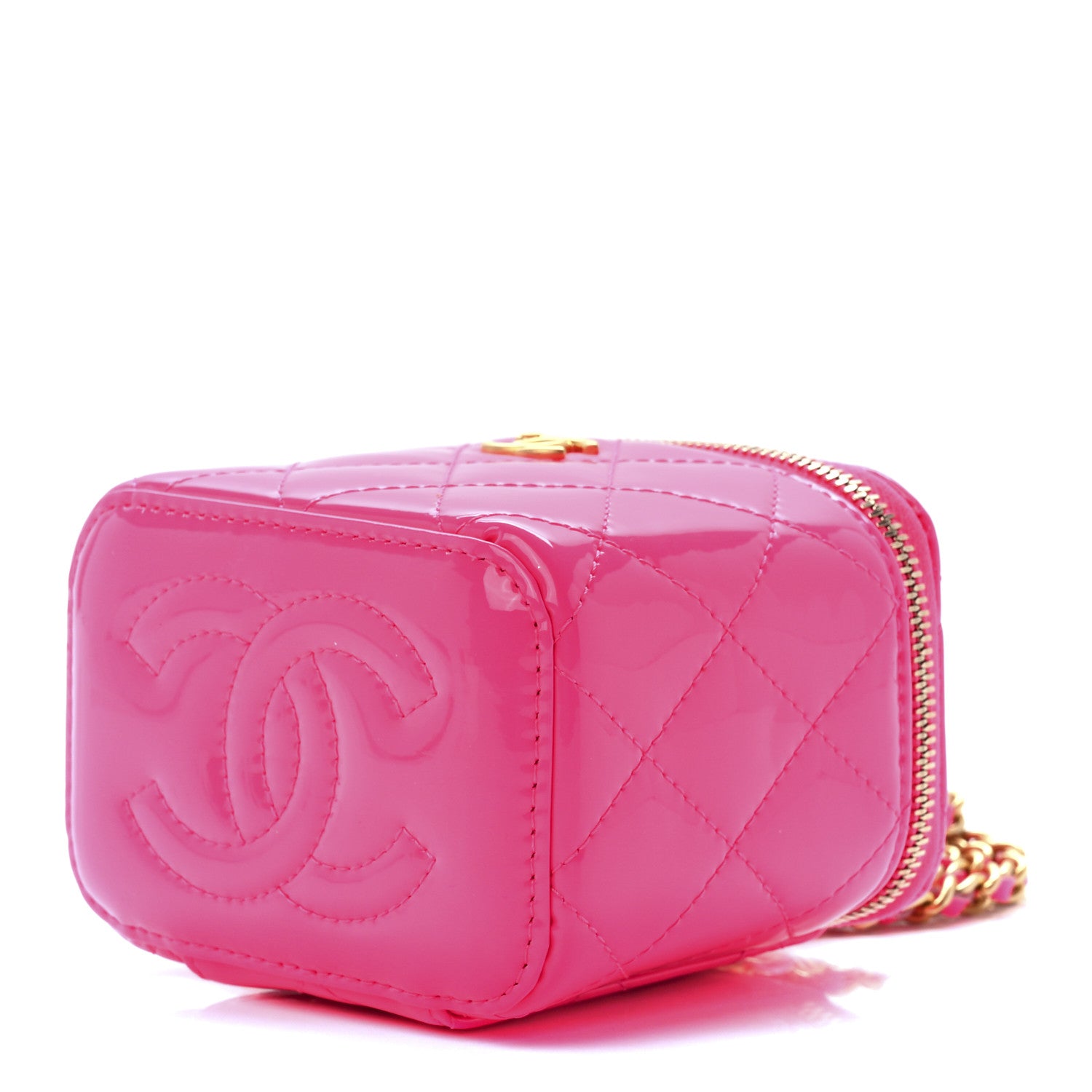 Chanel Patent Quilted Pearl Crush Mini Vanity Case With Chain Neon Pink 9 of 11