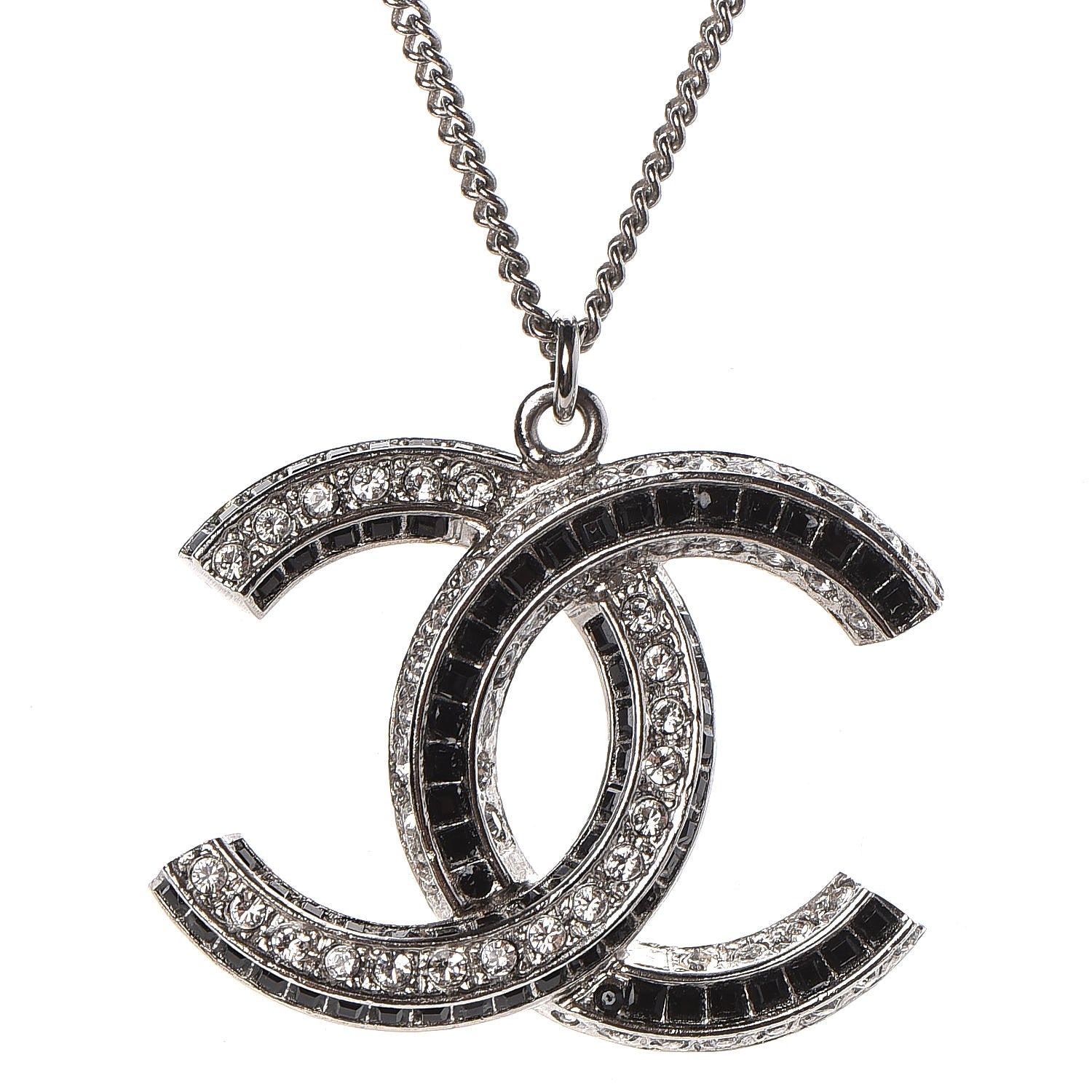 Chanel Crystal CC Necklace Silver Black 4 of 7