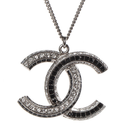 Chanel Crystal CC Necklace Silver Black 4 of 7