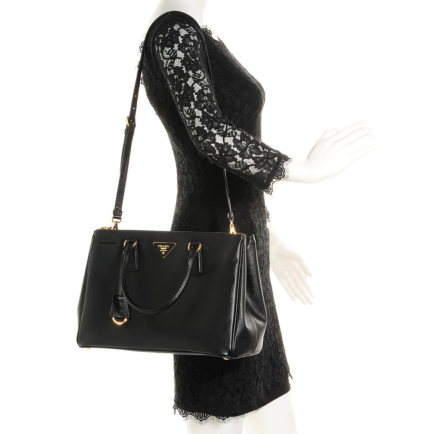 Saffiano Lux Medium Double Zip Tote Nero Black