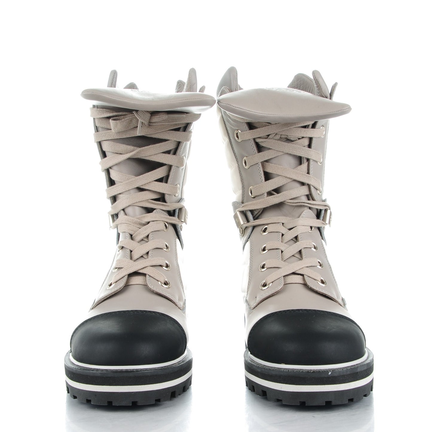 Calfskin Nylon Quilted Boots 38 White Grey Black