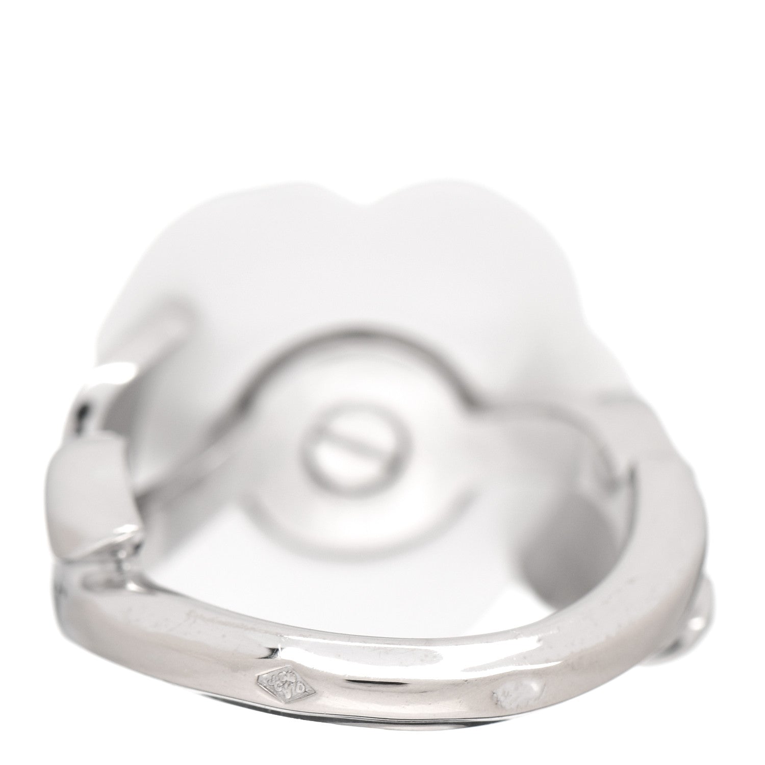 Chanel 18K White Gold Diamond Ceramic Camellia Ring 47 4 4 of 5