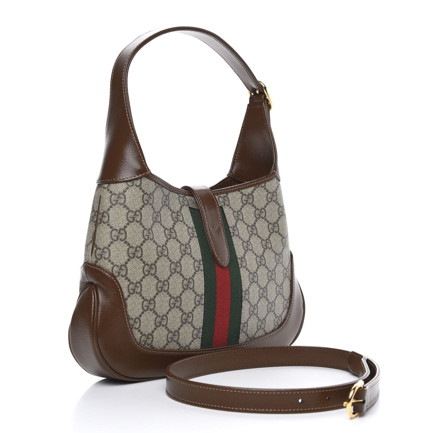 GG Supreme Monogram Azalea Calfskin Web Small Jackie 1961 Hobo Beige Ebony Brown Sugar