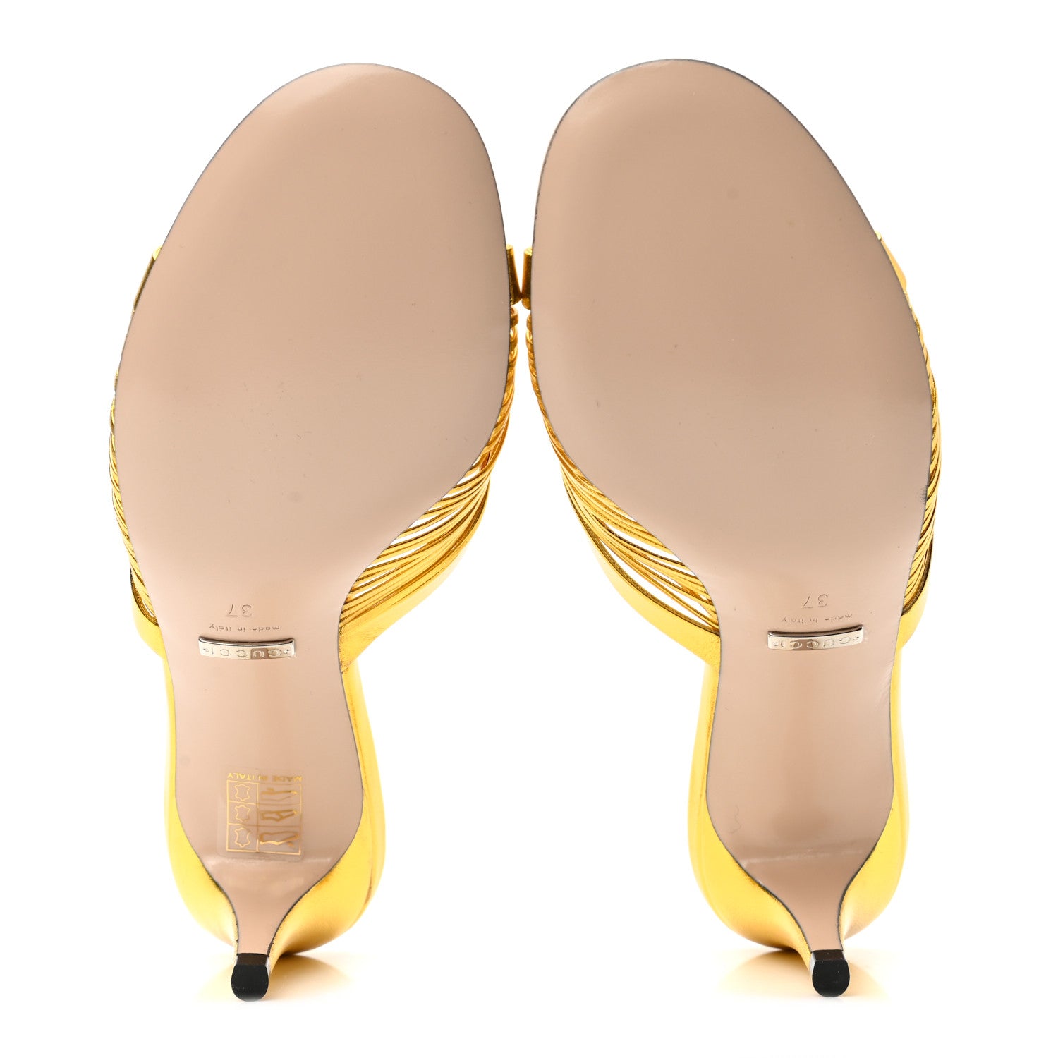 Gucci Metallic Nappa Crawford Knot Mid Heel Slide Sandals 37 Gold 5 of 8