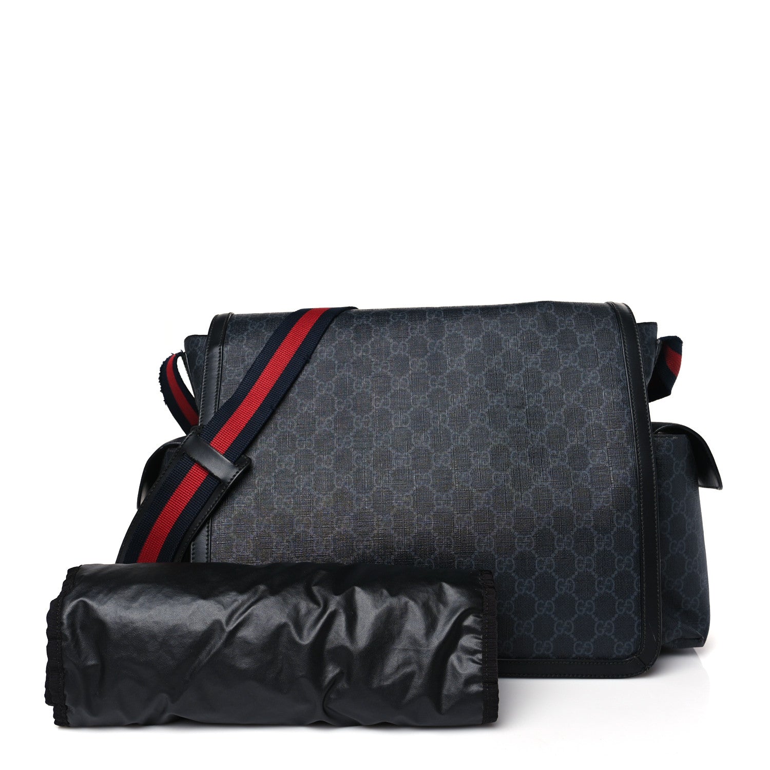 Gucci GG Supreme Monogram Web Messenger Diaper Bag Black Grey 1 of 14