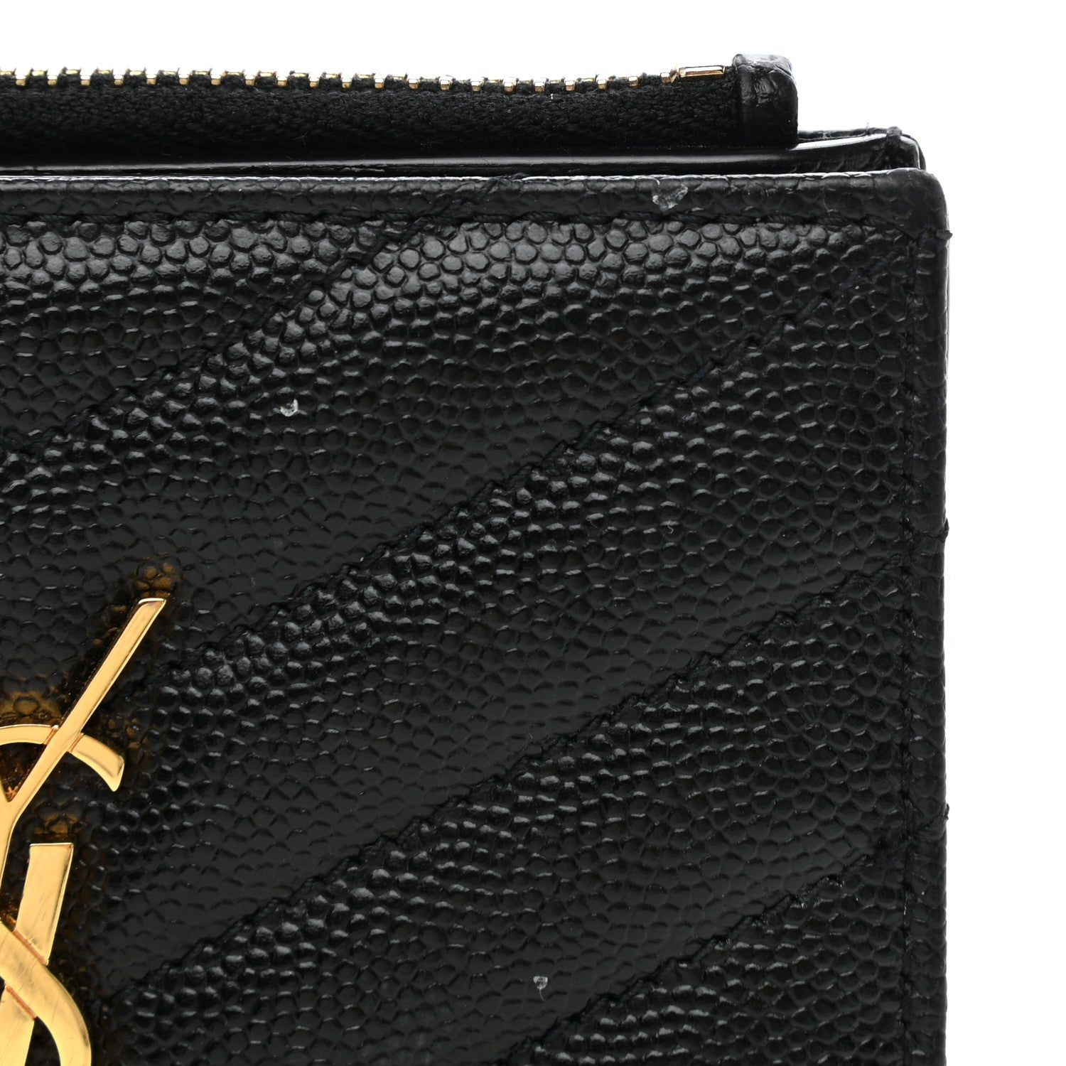 Saint Laurent Grain De Poudre Matelasse Chevron Monogram Zipped Card Case Black 8 of 9