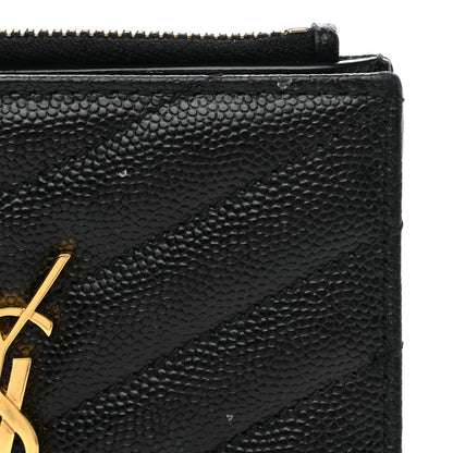 Saint Laurent Grain De Poudre Matelasse Chevron Monogram Zipped Card Case Black 8 of 9