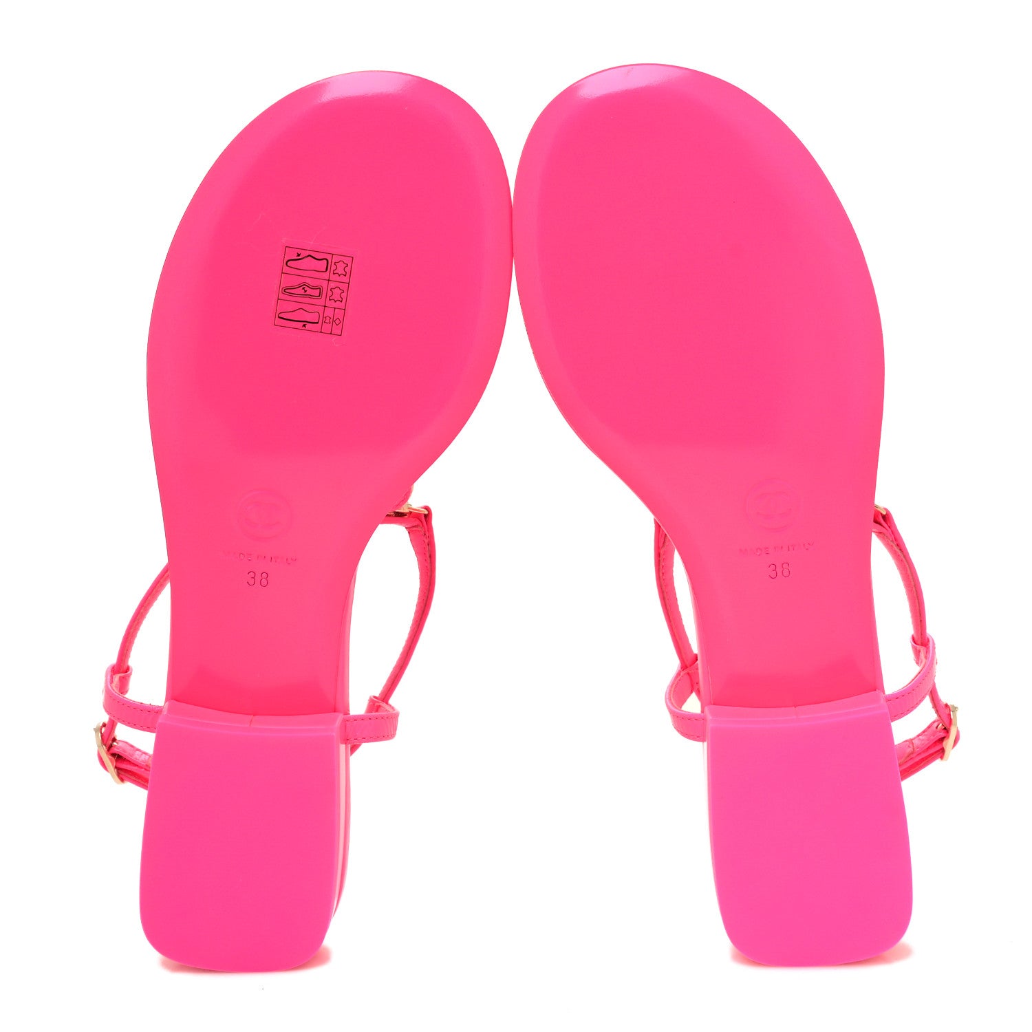 Chanel Shiny Lambskin Pearl Crystal CC Heart Thong Sandals 38 Neon Pink 5 of 7