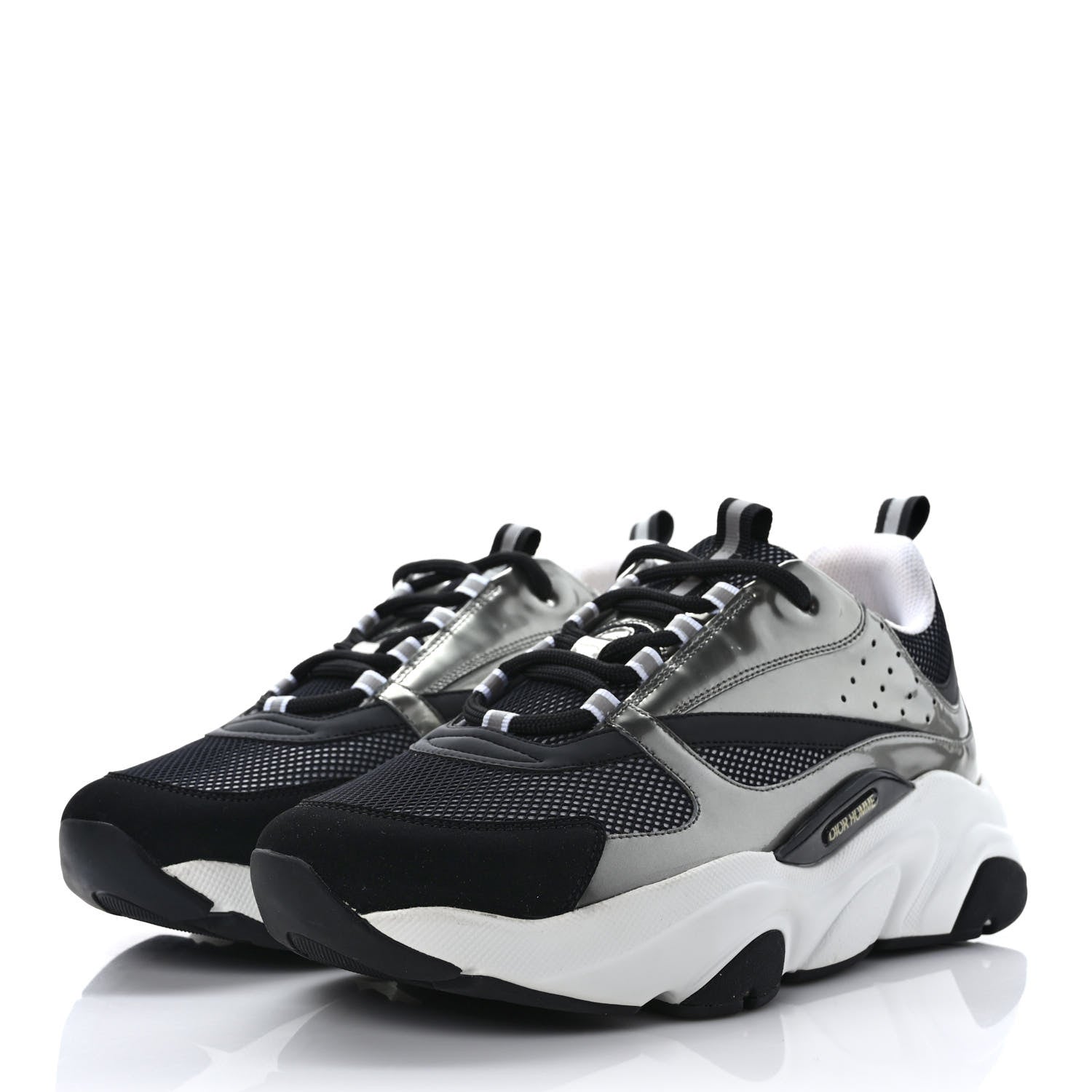 Christian Dior Technical Mesh Calfskin Mens B22 Sneakers 42 Silver Black White 3 of 7