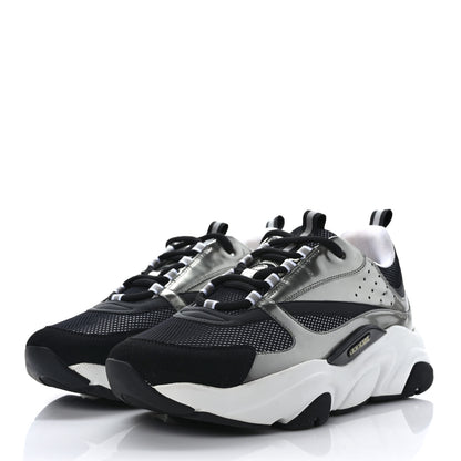 Christian Dior Technical Mesh Calfskin Mens B22 Sneakers 42 Silver Black White 3 of 7