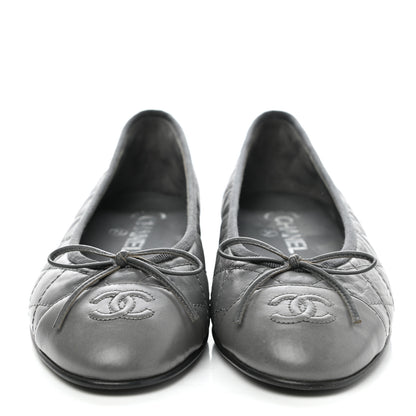 Chanel Aged Calfskin Quilted CC Cap Toe Ballerina Flats 37 Grey 2 of 8