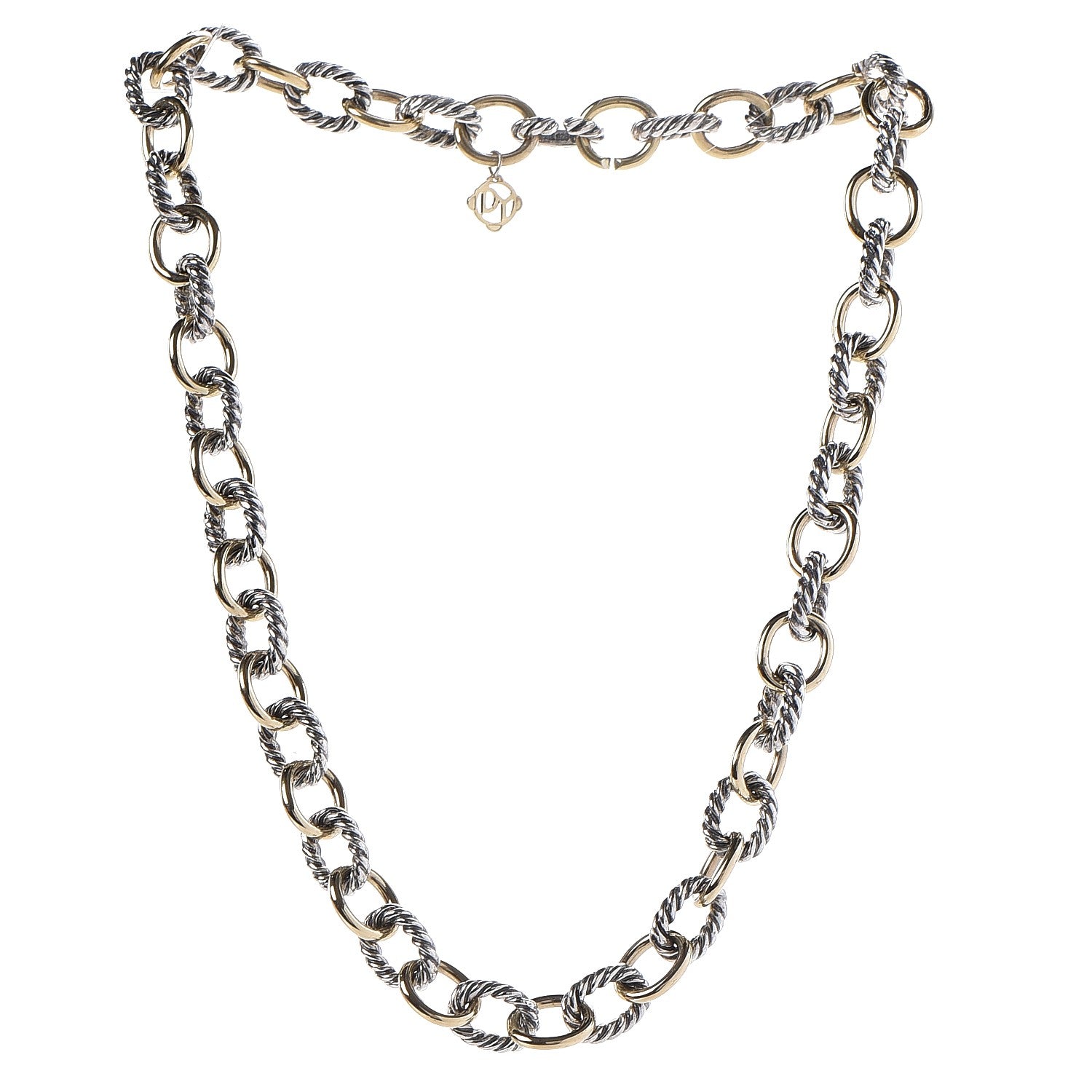 David Yurman Sterling Silver 18K Yellow Gold 10mm Medium Oval Link Necklace 3 of 5