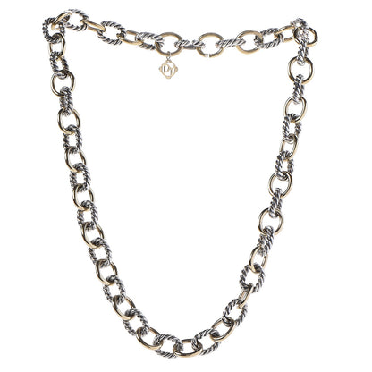 David Yurman Sterling Silver 18K Yellow Gold 10mm Medium Oval Link Necklace 3 of 5
