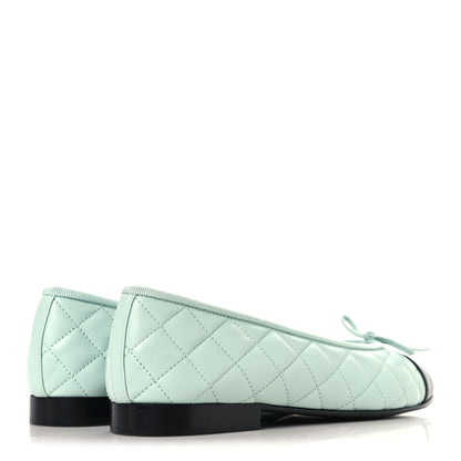 Chanel Lambskin Quilted CC Cap Toe Ballerina Flats 37 Light Blue Black 5 of 9