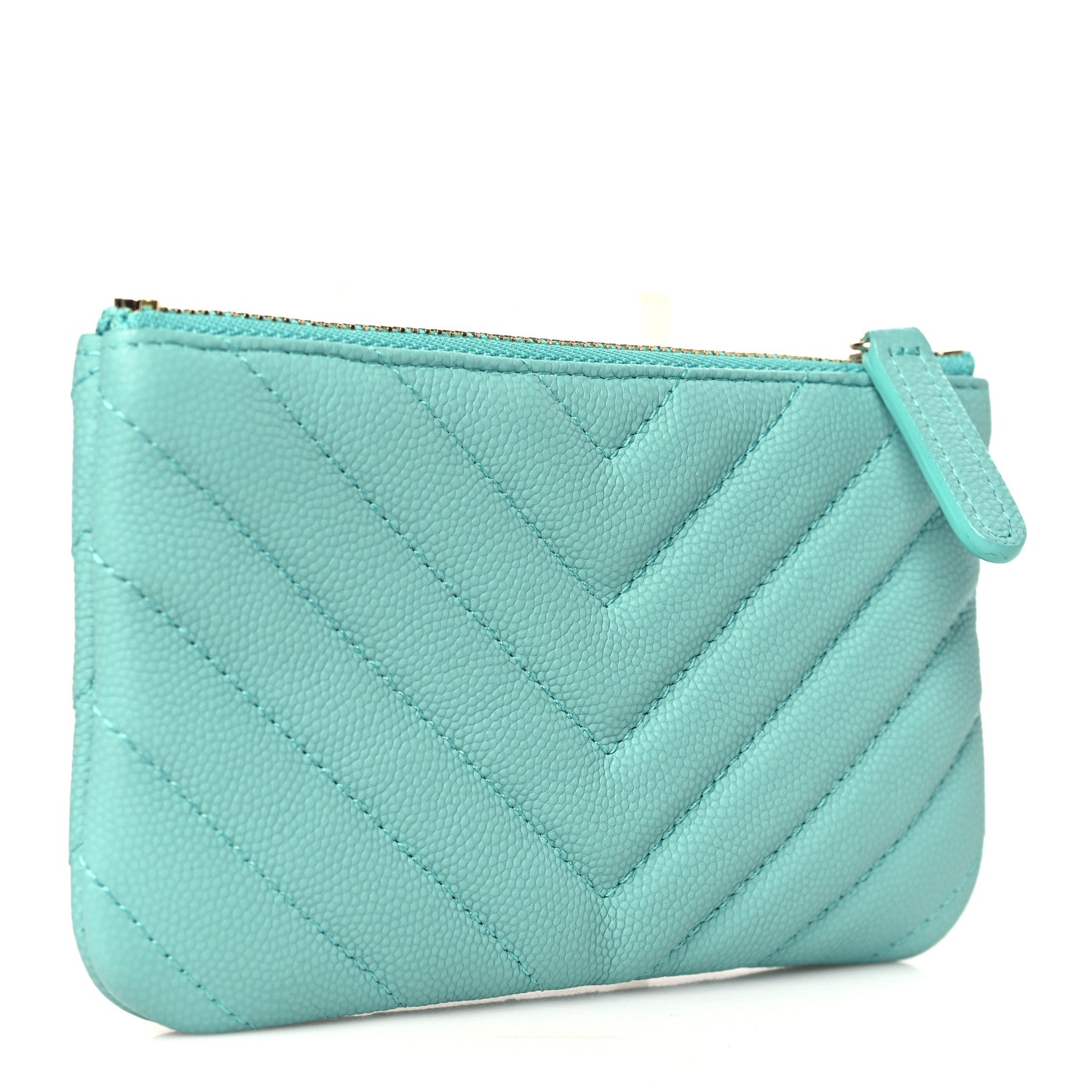 Chanel Caviar Chevron Quilted Small Cosmetic Case Green 3 of 8