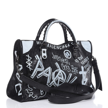 Balenciaga Agneau Arena Graffiti All Over Classic Hardware City Black White 3 of 8