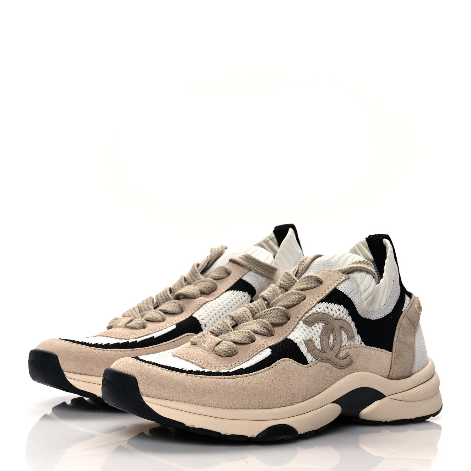 Chanel Mesh Suede Fabric Womens CC Sneakers 35.5 Light Pink White Black 2 of 7