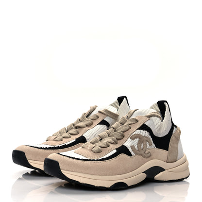 Chanel Mesh Suede Fabric Womens CC Sneakers 35.5 Light Pink White Black 2 of 7