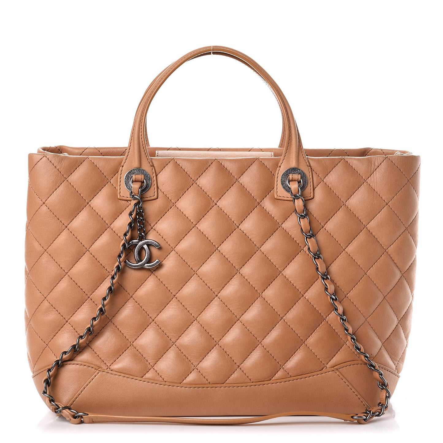Calfskin Quilted Small Easy Shopping Tote Dark Beige