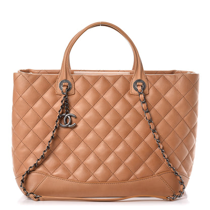 Chanel Calfskin Quilted Small Easy Shopping Tote Dark Beige 1 of 11