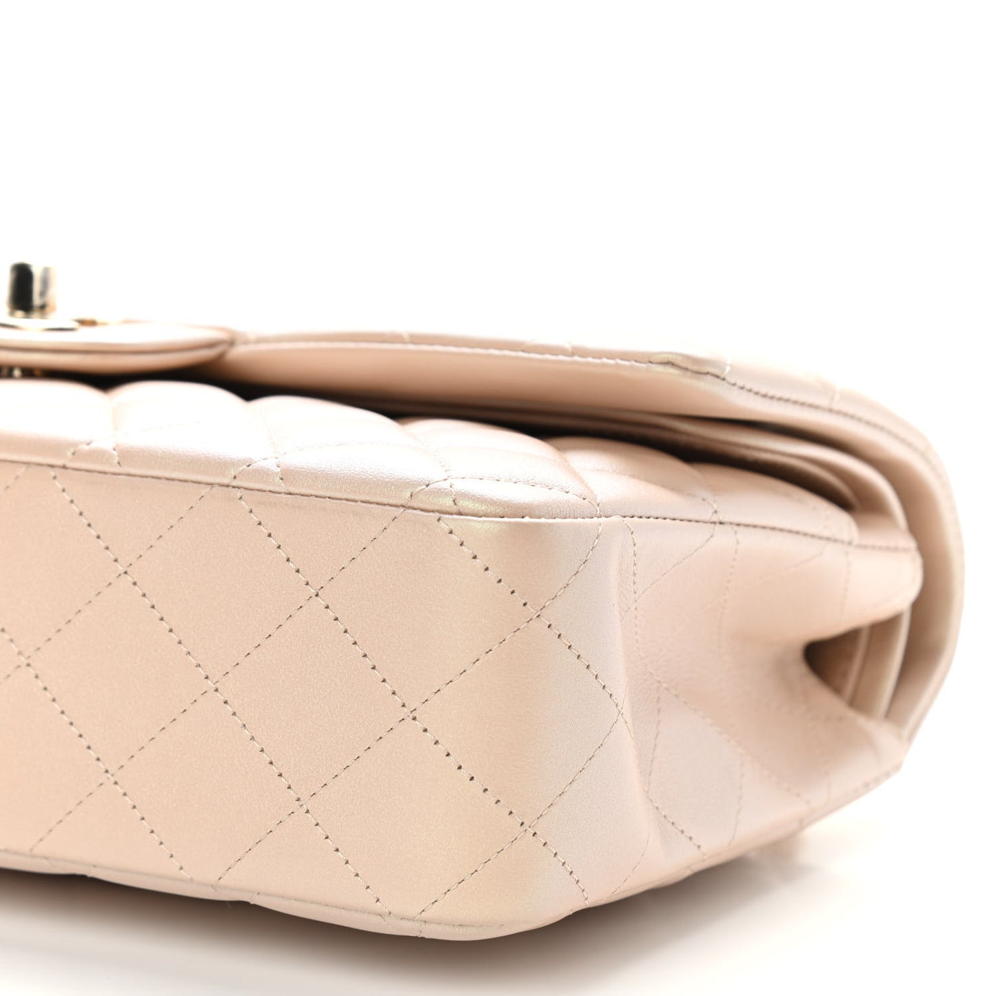 Iridescent Calfskin Quilted Medium Double Flap Beige