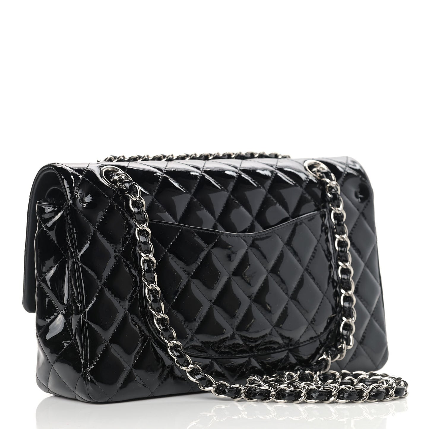 Patent Quilted Medium Double Flap Black