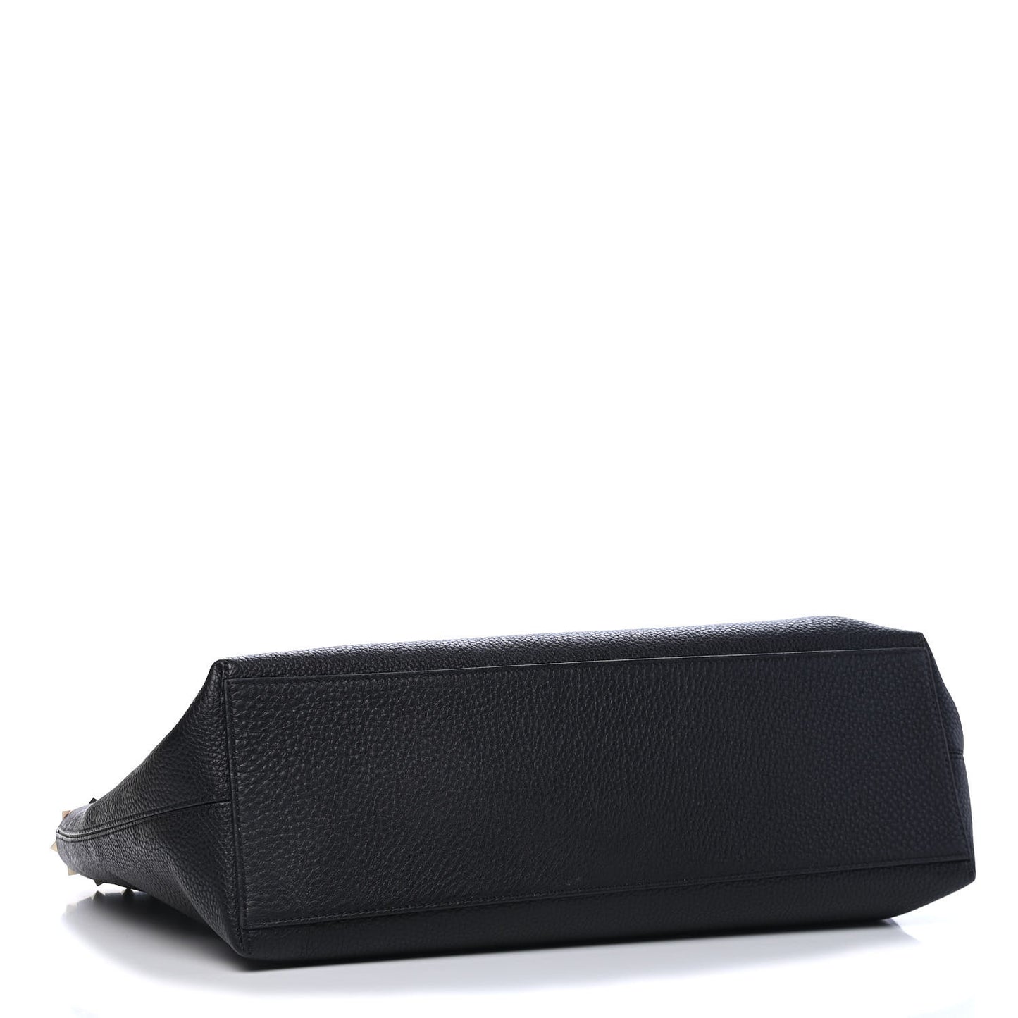 Grained Calfskin Rockstud Shoulder Tote Black