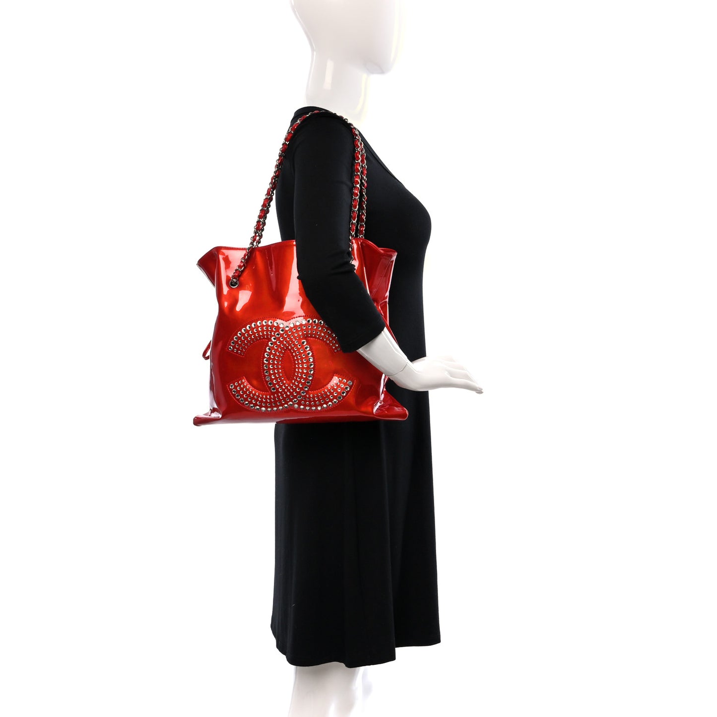 Patent Crystal Strass Bonbons Tote Red