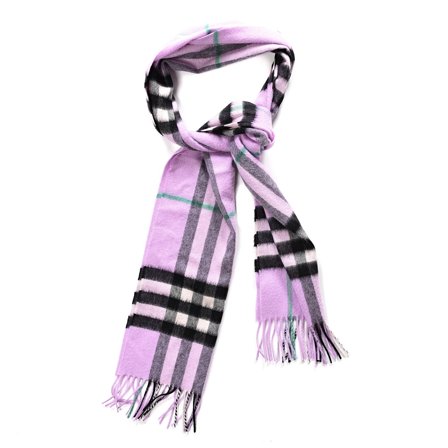 Burberry Cashmere Giant Check Fringe Scarf Pale Heather 1 of 3