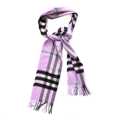 Burberry Cashmere Giant Check Fringe Scarf Pale Heather 1 of 3