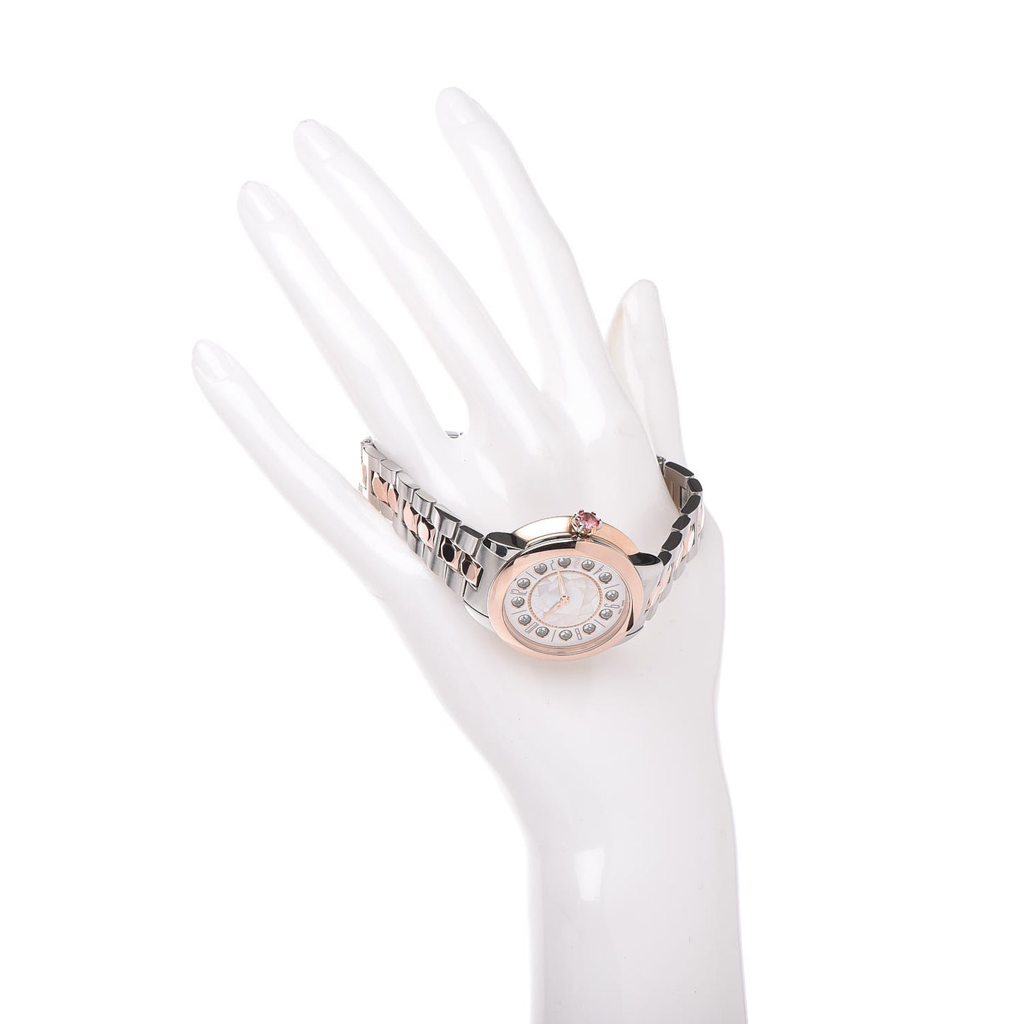 Stainless Steel Mother of Pearl Topaz Spinel 33mm Ishine Rotating Gem Two Tone Quartz Watch