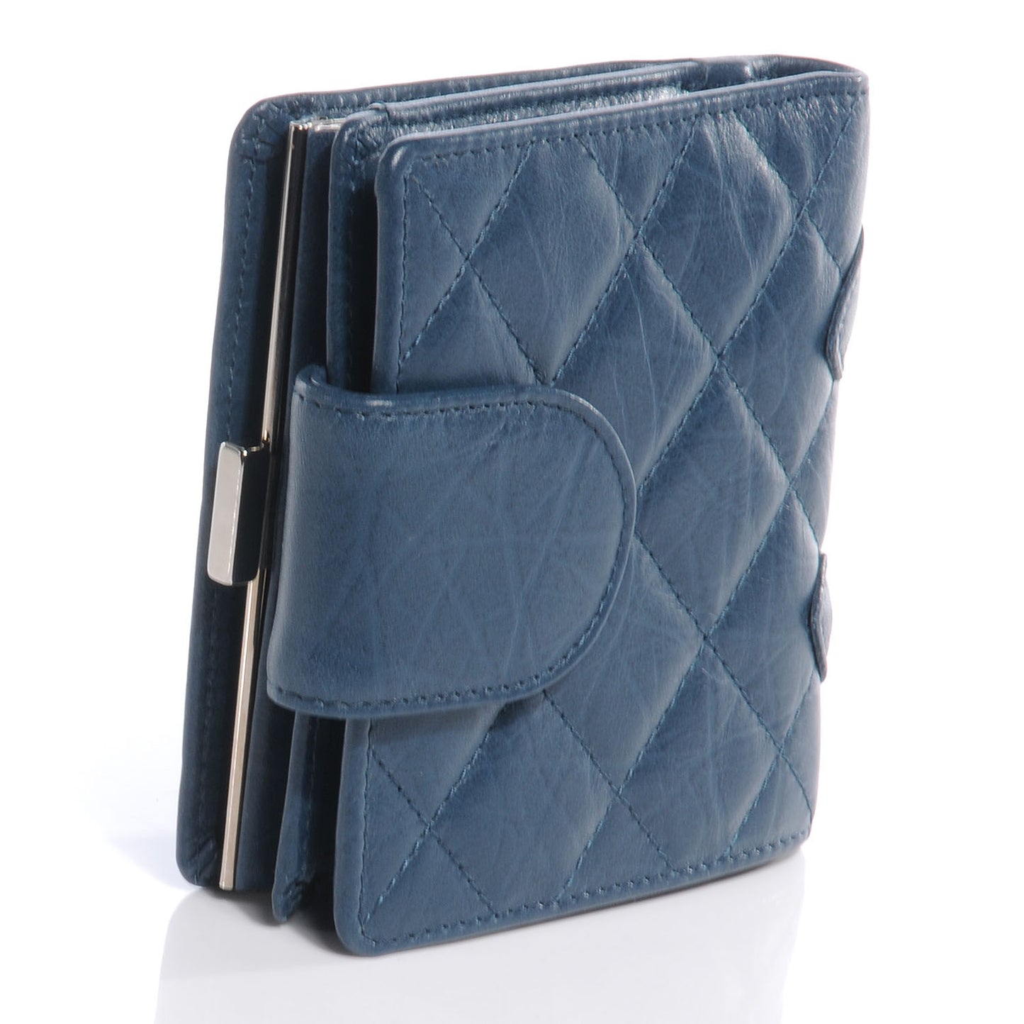 Aged Calfskin Cambon Compact Wallet Blue