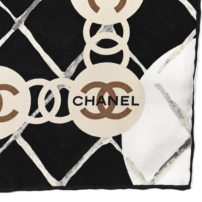 Chanel Silk Camellia CC Square Scarf Black 2 of 4