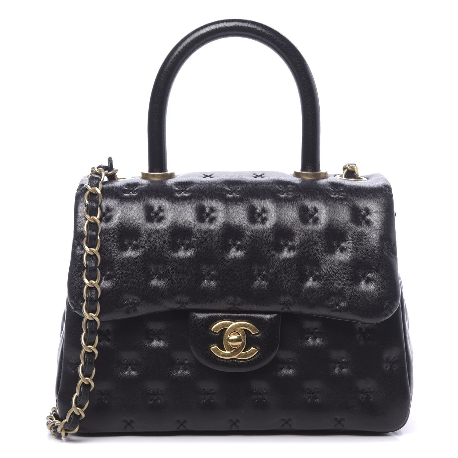 Chanel Lambskin Cross Stitch Mini Coco Handle Flap Dark Black 1 of 14