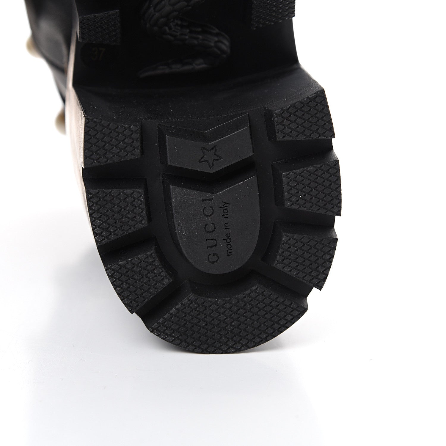 Gucci Calfskin Bee Star Embroidered Lace Up Combat Ankle Boots 37 Black 6 of 8
