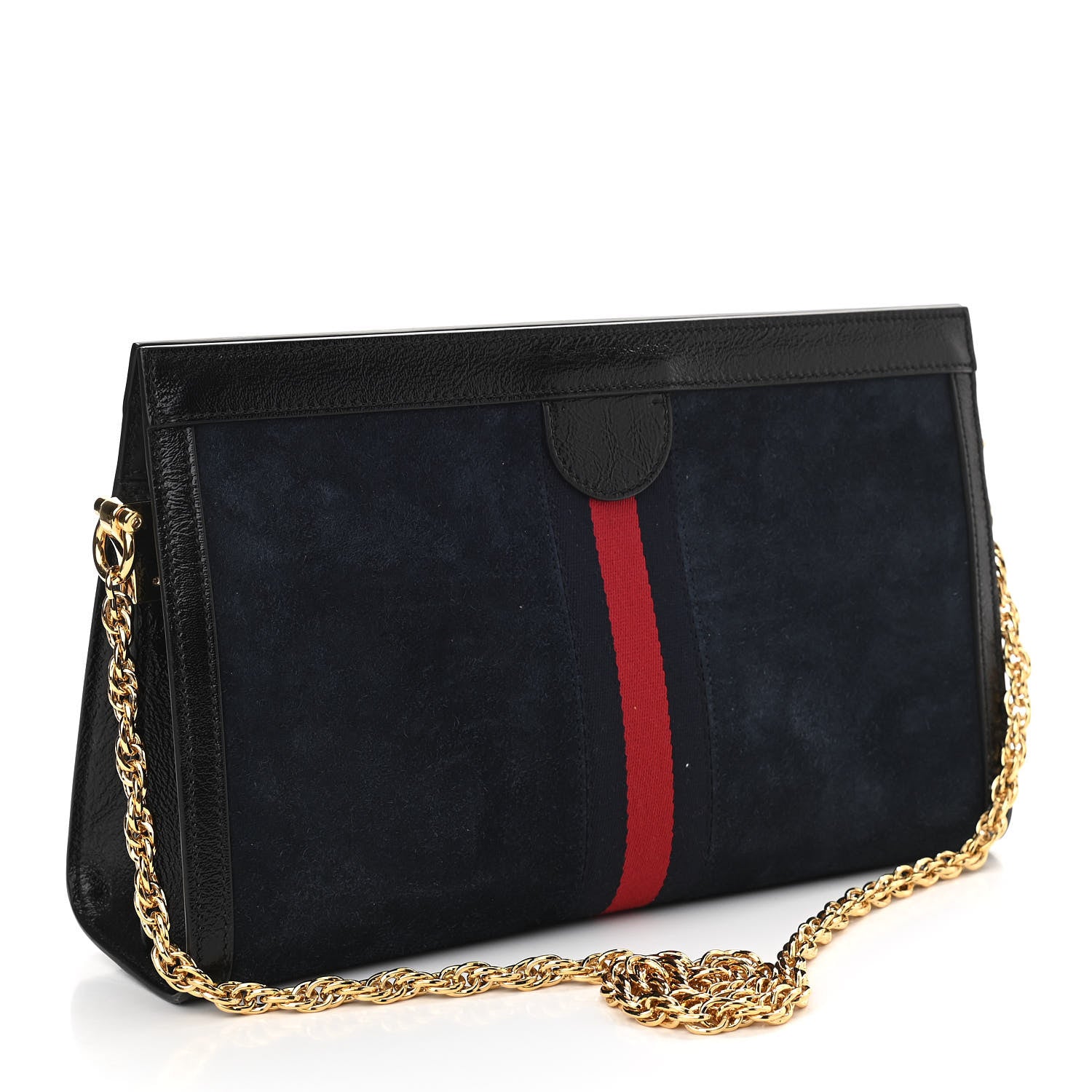 Gucci Suede Patent Web Dragon Embroidered Medium Ophidia Chain Shoulder Bag Blue Black 4 of 10