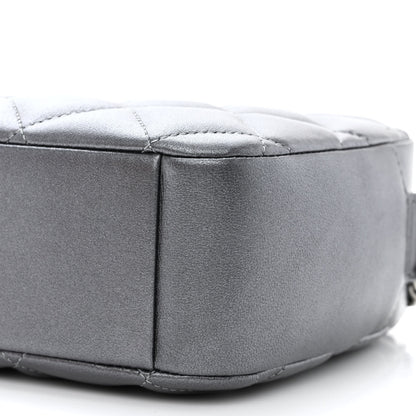 Chanel Metallic Lambskin Quilted Small Diamond CC Camera Case Dark Silver 10 of 11