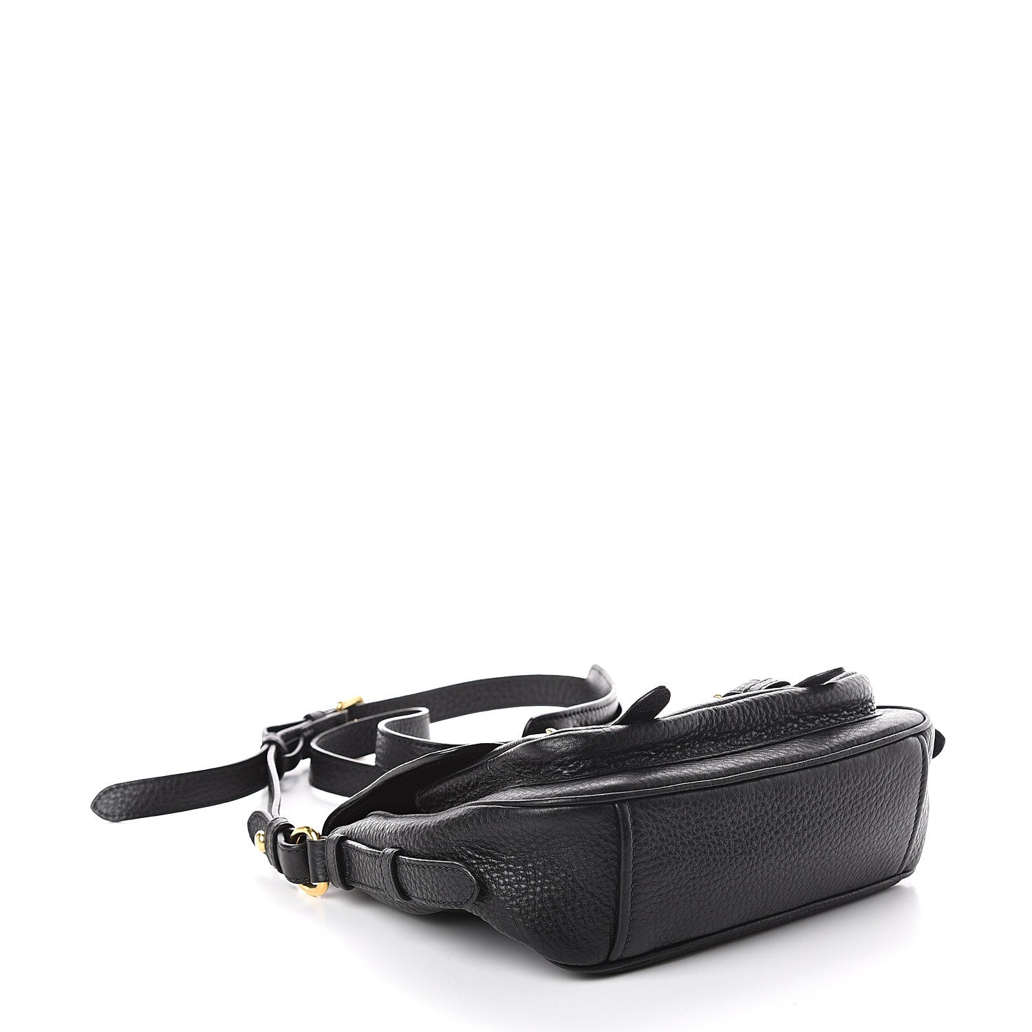 Prada Vitello Daino Double Buckle Messenger Bag Black 3 of 8