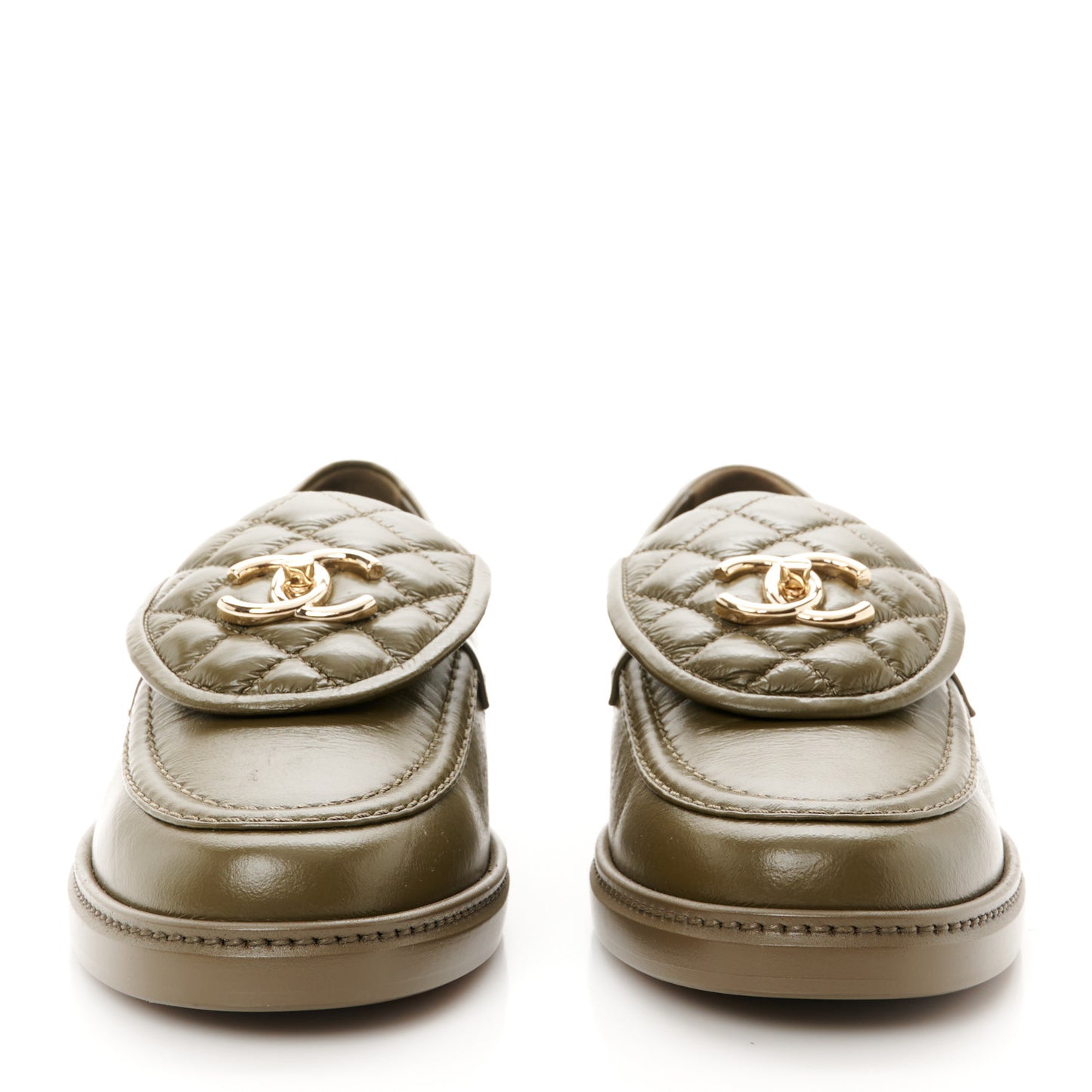Lambskin Quilted CC Turnlock Loafers 40 Khaki