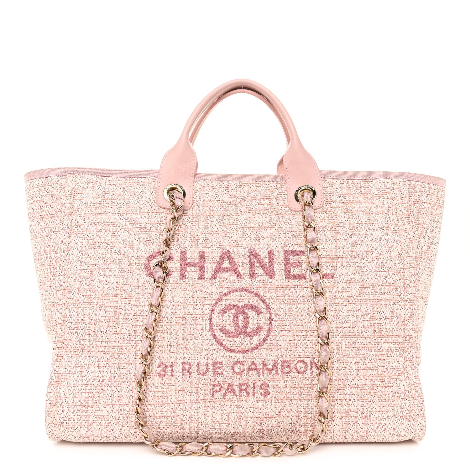Chanel Lurex Boucle Deauville Medium Tote Pink 1 of 10